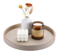 KINGFOM Plateau de Service, Grand Rond Plateau Decoratif en Cuir, Decoration Table, 30 cm (Beige)
