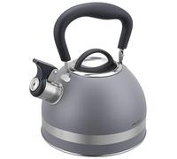 Kinghoff KH-1851 Bouilloire sifflante en acier inoxydable avec poignée rétractable pour toutes les plaques de cuisson, 1,8 l, gris mat