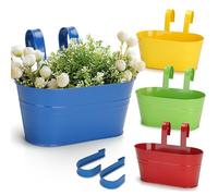 KINGLAKE 27 cm Pots de Fleurs en métal à Suspendre 4 pièces, Grand Pot Fleur Suspendre Metal pour intérieur extérieur Balcon clôture - avec Crochet Amovibles-4 Couleur