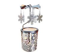 kingnero Bougeoir rotatif en forme de carrousel en forme de flocon de neige - Bougeoir en métal pour décoration de la maison ou cadeau pour les parents et les amis (flocon de neige argenté)
