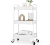KINGRACK Chariot de Cuisine à 3 étages en métal avec poignées à roulettes, Chariot d'étagère pour Bureau, Salon, Cuisine, Salle de Bain, cosmétiques, Pas de vis, Montage Facile (Blanc)