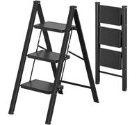 KINGRACK échelle Pliante 3 marches sans Rampe, 150 kg Noir
