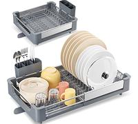 kingrack Égouttoir à Vaisselle Extensible, Aluminium Égouttoirs, Egouttoir Vaisselle, égouttoir à Vaisselle réglable avec Bec de Drainage, egouttoir Vaisselle Pliable pour Cuisine Gris