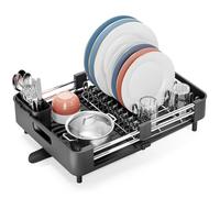 kingrack Egouttoir Vaisselle Extensible | 32-47CM, Acier Inoxydable, Porte-Couverts, Pliable, Bec de Drainage