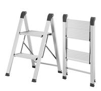 Kingrack escabeau 2 marches Aluminium antidérapant, 150kg Argent
