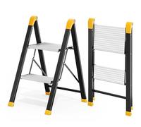 Kingrack escabeau 2 marches Aluminium antidérapant, 150kg Noir