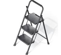 KINGRACK Escabeau Pliable à 3 marches Portable pour la Maison, la Cuisine, marchepied en Acier Robuste avec pédales Larges antidérapantes, Main Courante, Design de Verrouillage sécurisé, Passe Les