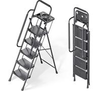 KINGRACK Escabeau Pliable à 5 marches Portable pour la Maison, la Cuisine, marchepied en Acier Robuste avec pédales Larges antidérapantes, Main Courante, Design de Verrouillage sécurisé, Passe Les