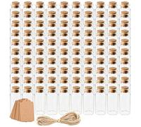 Kingrol Lot de 100 bouteilles en verre de 10 ml avec bouchons en liège, mini bouteilles avec étiquettes personnalisées et ficelle pour projets d'artisanat, décoration, cadeaux de fête