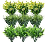 Kingrun 18 Bouquets Fleurs Artificielles Deco, UV Résistant Herbe de Blé en Plastique Buissons de Fleurs Plantes buis artificiels Suspendues Plantes Artificielles pour Maison Balcon Jardin Extérieur