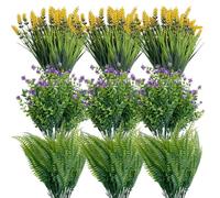 Kingrun 18 Bouquets Fleurs Artificielles Exterieur, Fleur Fausse Deco Plantes en Plastique UV Résistant Verdure Arbustes Plantes Artificielles pour Cimetiere Jardin Balcon Extérieur et Intérieur