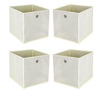 KingSaid Lot de 4 boîtes de rangement pliables 32 x 32 x 32 cm avec trou pour les doigts - En forme de cube - En tissu non tissé et carton - Pour étagères, armoire, penderie - Beige