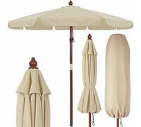 Kingsleeve Parasol de jardin en bois Ø330cm Beige Pare-soleil avec protection UV50+ protection solaire extérieur auvent