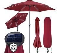 KINGSLEEVE® Parasol de jardin extérieur LED solaire 270cm rouge Pare-soleil inclinable avec manivelle Protection UV 80+