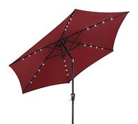 KINGSLEEVE® Parasol de jardin extérieur LED solaire 270cm rouge Pare-soleil inclinable avec manivelle Protection UV 80+