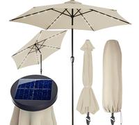 KINGSLEEVE® Parasol de jardin extérieur LED solaire 300cm crème Pare-soleil inclinable avec manivelle Protection UV 80+