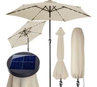KINGSLEEVE® Parasol de jardin extérieur LED solaire 300cm crème Pare-soleil inclinable avec manivelle Protection UV 80+