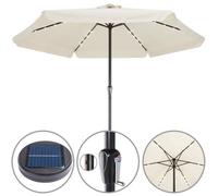 KINGSLEEVE® Parasol de jardin extérieur LED solaire 330cm crème Pare-soleil en aluminium avec manivelle Protection UV 80+