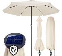 KINGSLEEVE® Parasol de jardin extérieur LED solaire 330cm crème Pare-soleil en aluminium avec manivelle Protection UV 80+