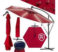 KINGSLEEVE® Parasol déporté inclinable Ø 330cm rouge Pare-soleil en aluminium avec éclairage LED Protection UV80+ jardin