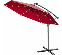 KINGSLEEVE® Parasol déporté inclinable rouge Ø 300cm Pare-soleil en aluminium avec éclairage LED Protection UV80+ jardin