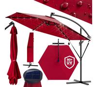 KINGSLEEVE® Parasol déporté inclinable rouge Ø 300cm Pare-soleil en aluminium avec éclairage LED Protection UV80+ jardin