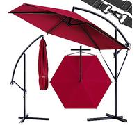 Kingsleeve® Parasol déporté inclinable rouge Ø 300cm Pare-soleil en aluminium avec manivelle housse Protection solaire jardin