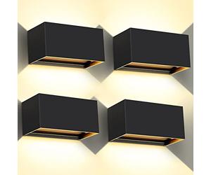 Kingwen Lot de 4 Appliques Murale LED Extérieures Haut-Bas 3000k 20W Noire