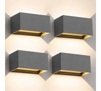 Kingwen Lot de 4 Appliques Murale LED Exterieures Haut-Bas IP65 Grises 20W | Lampe murale en aluminium, 3000K, 1000 lm, angle réglable de 0 à 120 pour intérieur et extérieur.
