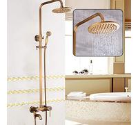 KinHall Robinet de douche mural en laiton - Ensemble de douche rétro bronze - Avec douchette à main et étagère, colonne de douche - Douche à effet pluie pour baignoire