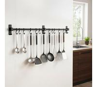 KINHARD 80 cm Porte-Ustensiles Mural, Barre de Ustensiles Suspension Multifonction, Patère de Cuisine avec 12 Crochets Mobiles, Support Mural Cuisine en Aluminium, pour Cuillères, Serviettes, Ciseaux