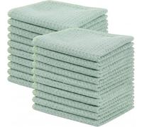 KinHwa Lot de 20 torchons à vaisselle verts - Chiffon gaufré - En microfibre lavable - Pour cuisine - Épais - Ne peluche pas - 20 x 20 cm