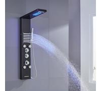 KINKIBOS Colonne de Douche Thermostatique, Panneau de Douche à 6 Fonctions avec LED, Colonne de Douche Hydromassante avec Mitigeur et Buses Massants, Acier Inox 304 Noir