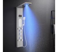KINKIBOS Panneau de douche avec robinet, panneau de douche 6 fonctions avec affichage LED de la température, douche à effet pluie, douche brumisée, 2 modes de jets de massage, douchette à main et bec