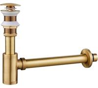 KINKIBOS Siphon avec Bonde sans Trop-plein, Laiton Universel Design Siphon Anti-Odeur pour Lavabo, Siphon Pop-Up, Bonde Vidage Syphon, Laiton antique