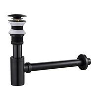 KINKIBOS Siphon Noir Rétro avec Bonde sans Trop-plein, Laiton Universel Design Siphon Anti-Odeur pour Lavabo, Siphon Pop-Up, Bonde Vidage Syphon