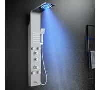 KINKIBOS Unibody Colonne de Douche Thermostatique, Panneau de Douche à 6 Fonctions avec LED, Colonne de Douche Hydromassante avec Mitigeur et Buses Massants, Acier Inox 304 Brossé