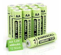 KINREECELL Lot de 12 piles solaires rechargeables AA NI-MH double A avec capacité réelle 1,2 V préchargées pour lampes solaires, guirlandes lumineuses, lampadaires solaires (AA-400 mAh, lot de 12)