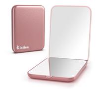 Kintion Miroir de poche grossissant x1/3 LED (Or rose) | Miroir de voyage avec lumière pour sac à main, double face, portable, pliable, petit miroir éclairé pour cadeau