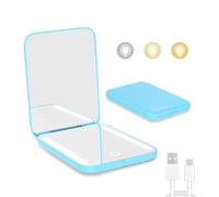 Kintion Miroir de poche rechargeable, miroir de courtoisie compact double face grossissant x1/3x, 3 lumières de couleur, à intensité variable, petit miroir de portefeuille portable, miroir de voyage
