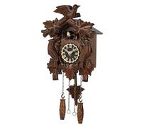 Kintrot - Horloge coucou - Horloge murale en bois de la Forêt-Noire - Sculpture artisanale - Quartz - Décoration antique avec pendule en feuille d'érable - 12 mélodies - Capteur de nuit et oiseau