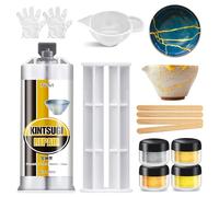 Kintsugi Kit de réparation or et argent - Colle céramique de qualité alimentaire pour poterie cassée, porcelaine, bols, verre | Colle japonaise Kintsugi parfaite pour les débutants qui restaurent des