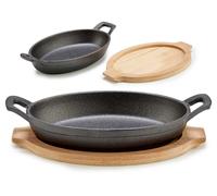 Kinvara Bandeja ovale en fer forgé et bambou 22.5 x 12.5 x 4.5 cm gris et bois amovible (Set de 12)