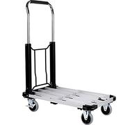 Trolley plat en aluminium pour le transport de charges, 4 roues y compris 2 roues pivotantes avec freins, pliable, surface de chargement extensible (env. 42 - 64 cm), poignée extensible, (H) env. 71 -