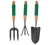 Kinzo Ensemble Outils de Jardinage 3 Pièces - Râteau Main, Fourche et Pelle - Poignée Confortable et Revêtement Antiadhésif - Outils Jardin pour Pots et Petits Espaces