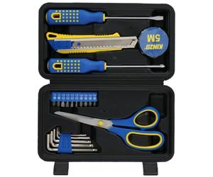Kinzo Kit d'outils 21 pièces - Mallette à outils remplie - 2 tournevis, ciseaux, couteaux llen, ruban adhésif, embouts