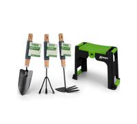 KINZO Pack Jardinage Confort Agenouilloir Tabouret Rangement Ribimex + Kit 3 Outils Main Pelle Griffe Serfouette
