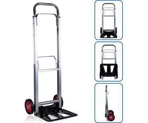 Kinzo Trolley pliable - Aluminium - jusqu'à 90 kilos - pliable - Trolley de transport - déménagement, camping, vacances - Noir/Argent