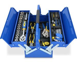 Kinzo Valise à outils - Kit d'outils - Valise métallique - 64 pièces - Acier CR-V - Bleu