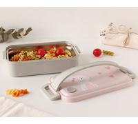 KioKids - Boîte repas isotherme en acier inoxidable pour enfants, 550 ml, motif lapin rose, collection Dolci Amici, pour snack ou déjeuner